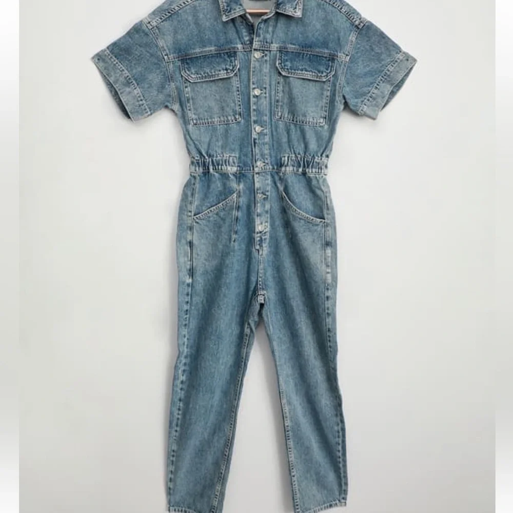 Free People Marci Denim Short Sleeve Jumpsuit - Picture 1 of 7
